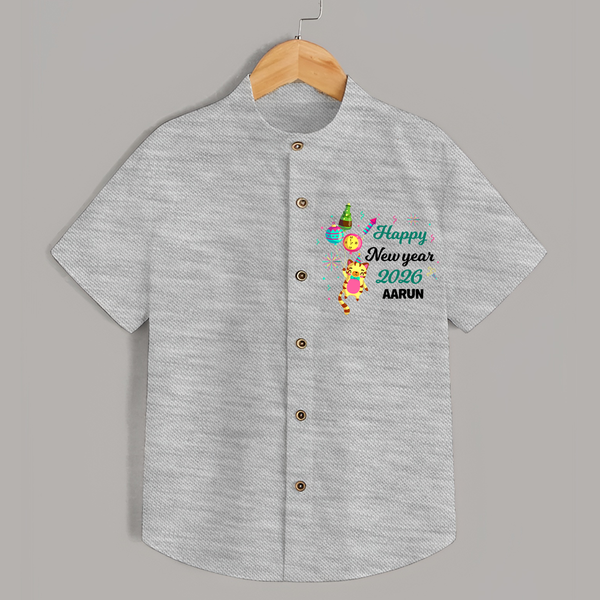Happy New Year 2026 – Party Tiger | Customized Shirt for Kids - GREY - 0 - 6 Months Old (Chest 23")