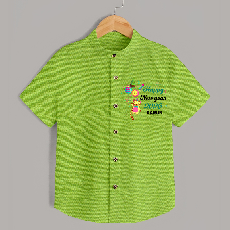 Happy New Year 2026 – Party Tiger | Customized Shirt for Kids - LIME GREEN - 0 - 6 Months Old (Chest 23")