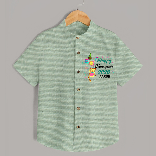 Happy New Year 2026 – Party Tiger | Customized Shirt for Kids - MINT GREEN - 0 - 6 Months Old (Chest 23")