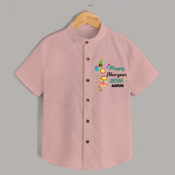 Happy New Year 2026 – Party Tiger | Customized Shirt for Kids - PEACH - 0 - 6 Months Old (Chest 23")