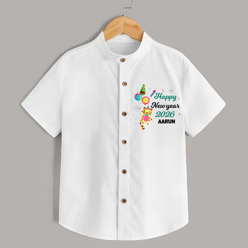 Happy New Year 2026 – Party Tiger | Customized Shirt for Kids - WHITE - 0 - 6 Months Old (Chest 23")