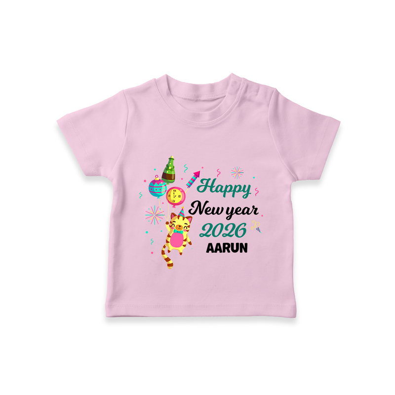 Happy New Year 2026 – Party Tiger | Customized T-Shirt for Kids - BABY PINK - 0-5 Months Old (Chest 17")