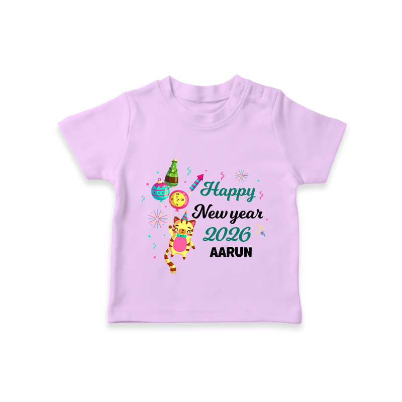 Happy New Year 2026 – Party Tiger | Customized T-Shirt for Kids - LILAC - 0-5 Months Old (Chest 17")