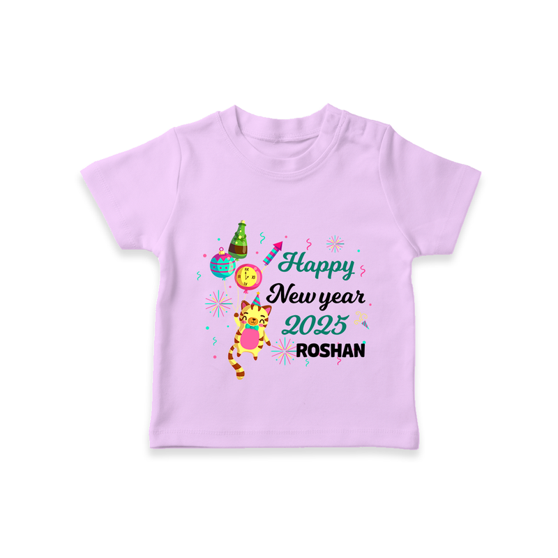 "Happy New Year 2025 - Smiles and Giggles With Our Customized T-Shirt for Kids With Name" - LILAC - 0-5 Months Old (Chest 17")