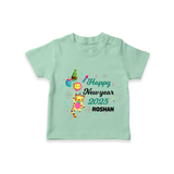 "Happy New Year 2025 - Smiles and Giggles With Our Customized T-Shirt for Kids With Name" - MINT GREEN - 0-5 Months Old (Chest 17")