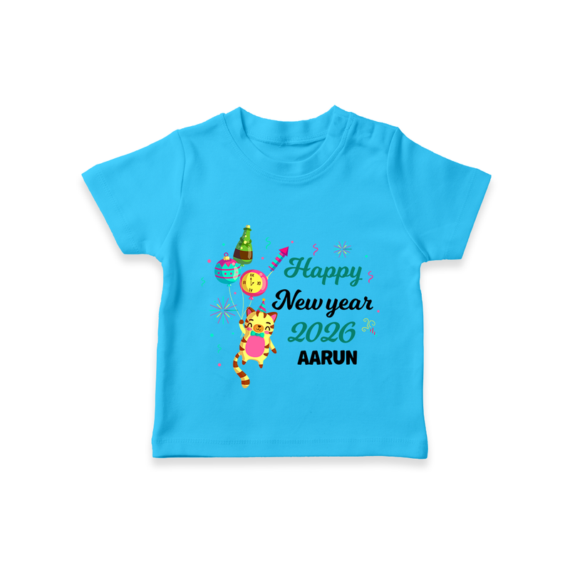 Happy New Year 2026 – Party Tiger | Customized T-Shirt for Kids - SKY BLUE - 0-5 Months Old (Chest 17")