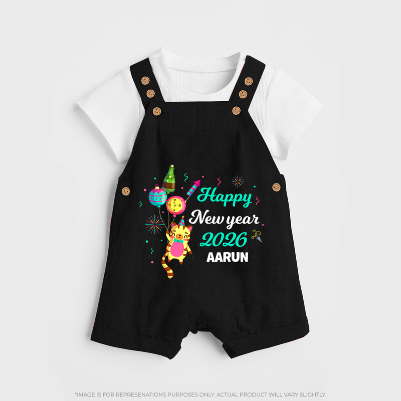 Happy New Year 2026 – Party Tiger | Customized Dungaree for Kids - BLACK - 0 - 5 Months Old (Chest 18")