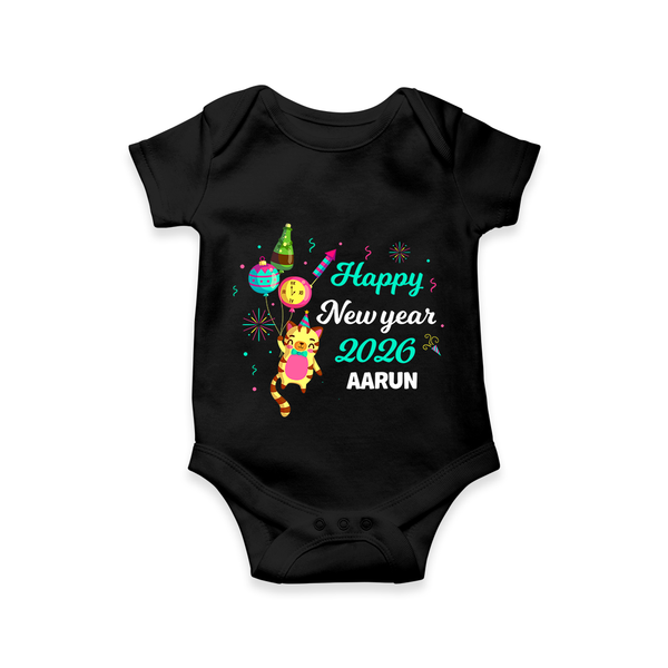 Happy New Year 2026 – Party Tiger | Customized Romper for Kids - BLACK - New Born (Chest 14")