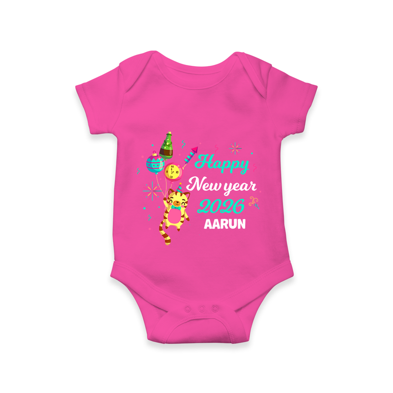 Happy New Year 2026 – Party Tiger | Customized Romper for Kids - HOT PINK - New Born (Chest 14")