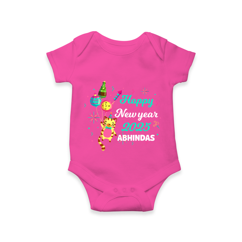 "Happy New Year 2025 - Smiles and Giggles With Our Customized Romper for Babies With Name" - HOT PINK - 0 - 3 Months Old (Chest 16")