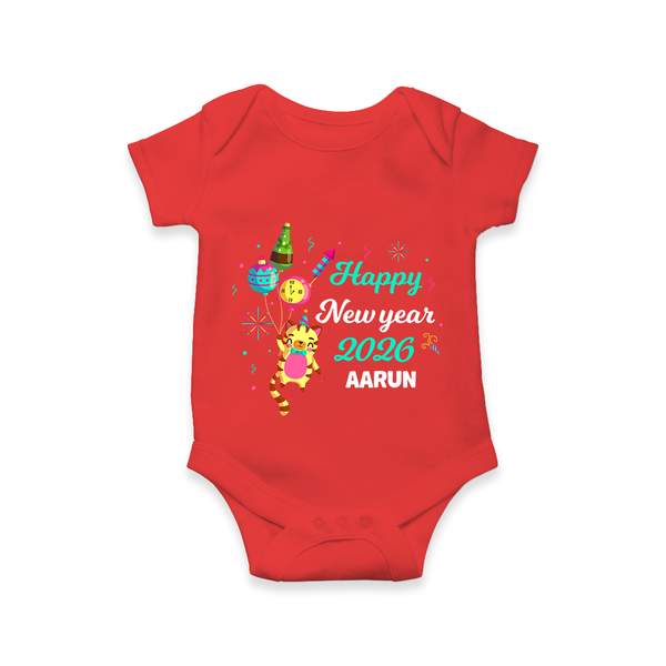 Happy New Year 2026 – Party Tiger | Customized Romper for Kids - RED - New Born (Chest 14")