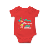 "Happy New Year 2025 - Smiles and Giggles With Our Customized Romper for Babies With Name" - RED - 0 - 3 Months Old (Chest 16")