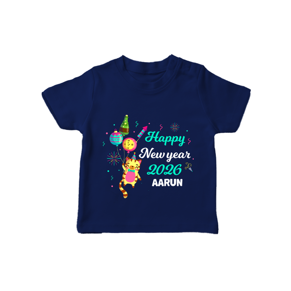 Happy New Year 2026 – Party Tiger | Customized T-Shirt for Kids - NAVY BLUE - 0-5 Months Old (Chest 17")
