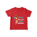 "Happy New Year 2025 - Smiles and Giggles With Our Customized T-Shirt for Kids With Name" - RED - 0-5 Months Old (Chest 17")