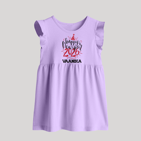 Happy New Year 2026 – Gold Party | Personalised Baby Frock   - LILAC - 0 - 3 Months Old (Chest 17")