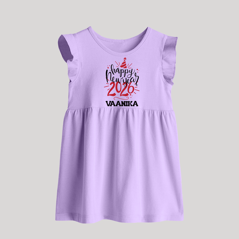 Happy New Year 2026 – Gold Party | Personalised Baby Frock   - LILAC - 0 - 3 Months Old (Chest 17")