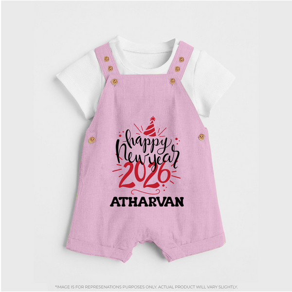 Happy New Year 2026 – Gold Party | Personalised Dungaree for Kids - BABY PINK - 0 - 5 Months Old (Chest 18")