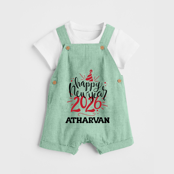 Happy New Year 2026 – Gold Party | Personalised Dungaree for Kids - MINT GREEN - 0 - 5 Months Old (Chest 18")