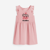Happy New Year 2026 – Gold Party | Personalised Frock for Girls - BABY PINK - 1 - 2 Years Old (Chest 22" , Full Length 22")