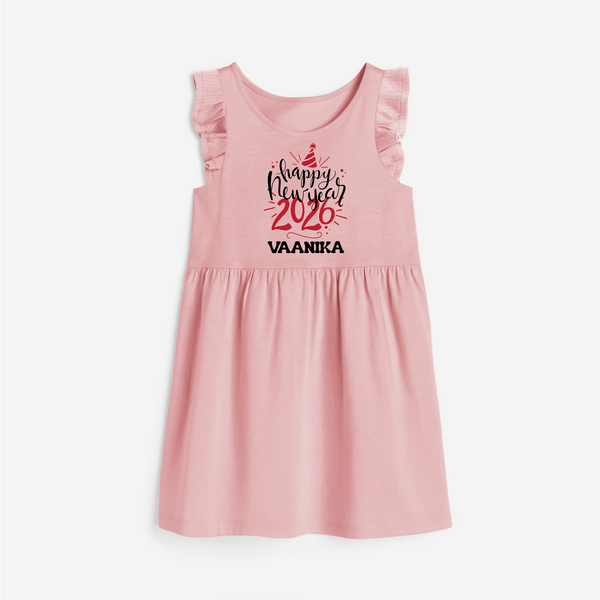 Happy New Year 2026 – Gold Party | Personalised Frock for Girls - BABY PINK - 1 - 2 Years Old (Chest 22" , Full Length 22")