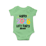 "Happy 2025 Let's Party" - New Year Themed Customized Romper For Babies With Name - GREEN - 0 - 3 Months Old (Chest 16")