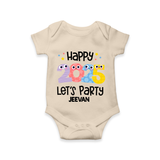 "Happy 2025 Let's Party" - New Year Themed Customized Romper For Babies With Name - IVORY - 0 - 3 Months Old (Chest 16")