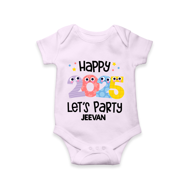 "Happy 2025 Let's Party" - New Year Themed Customized Romper For Babies With Name - LILAC - 0 - 3 Months Old (Chest 16")