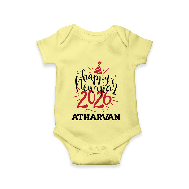 Happy New Year 2026 – Gold Party | Personalised Romper for Kids - PASTEL YELLOW - New Born (Chest 14")
