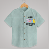 "Happy 2025 Let's Party" - New Year Themed Customized Shirt For Kids With Name - ARCTIC BLUE - 0 - 6 Months Old (Chest 23")