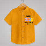 "Happy 2025 Let's Party" - New Year Themed Customized Shirt For Kids With Name - CHROME YELLOW - 0 - 6 Months Old (Chest 23")