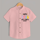 "Happy 2025 Let's Party" - New Year Themed Customized Shirt For Kids With Name - PEACH - 0 - 6 Months Old (Chest 23")