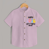 "Happy 2025 Let's Party" - New Year Themed Customized Shirt For Kids With Name - PINK - 0 - 6 Months Old (Chest 23")