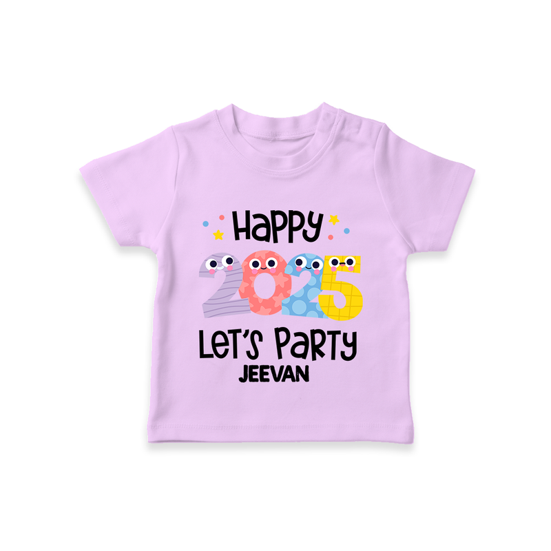 "Happy 2025 Let's Party" - New Year Themed Customized T-Shirt For Kids With Name - LILAC - 0-5 Months Old (Chest 17")