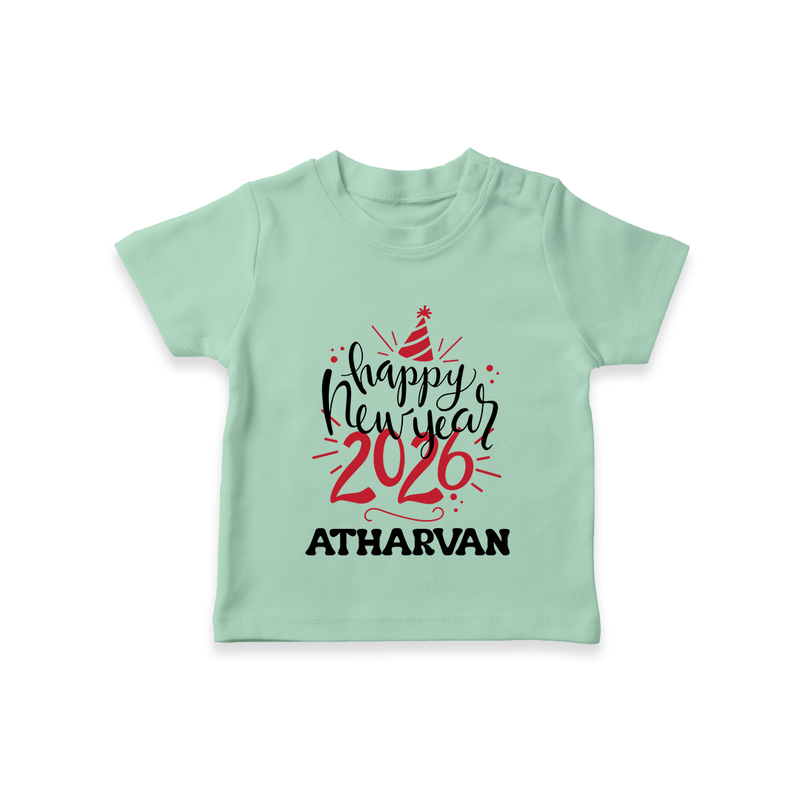 Happy New Year 2026 – Gold Party | Personalised T-Shirt for Kids - MINT GREEN - 0-5 Months Old (Chest 17")