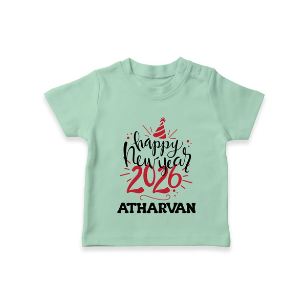 Happy New Year 2026 – Gold Party | Personalised T-Shirt for Kids - MINT GREEN - 0-5 Months Old (Chest 17")