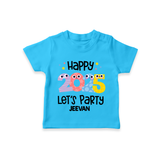 "Happy 2025 Let's Party" - New Year Themed Customized T-Shirt For Kids With Name - SKY BLUE - 0-5 Months Old (Chest 17")