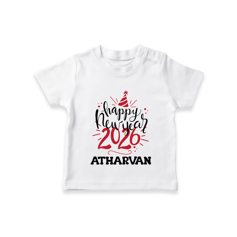 Happy New Year 2026 – Gold Party | Personalised T-Shirt for Kids - WHITE - 0-5 Months Old (Chest 17")