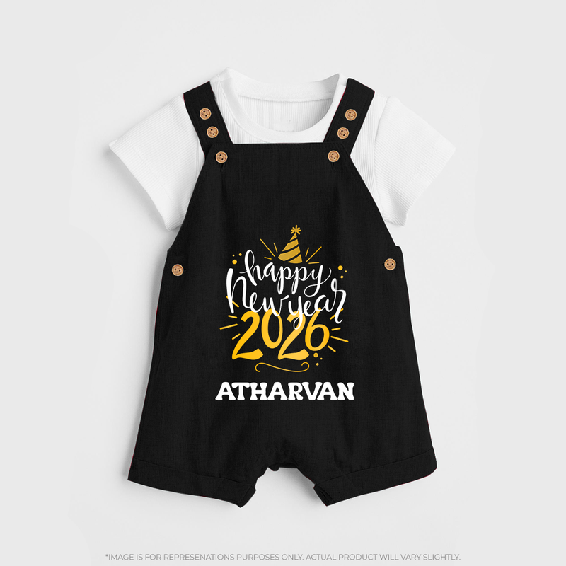 Happy New Year 2026 – Gold Party | Personalised Dungaree for Kids - BLACK - 0 - 5 Months Old (Chest 18")