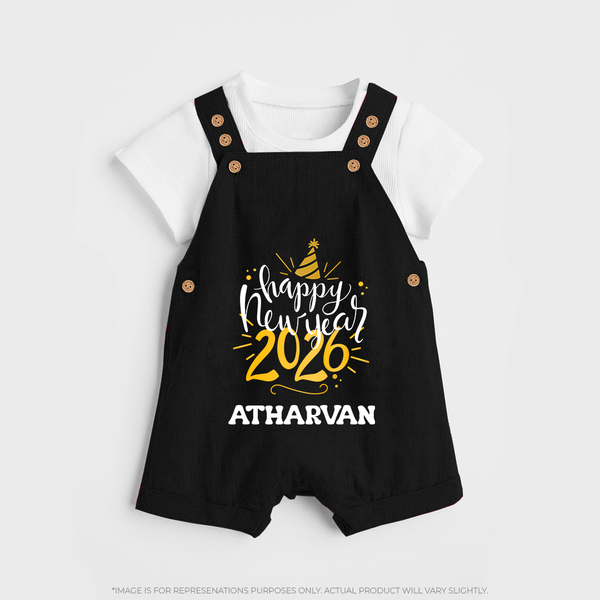 Happy New Year 2026 – Gold Party | Personalised Dungaree for Kids - BLACK - 0 - 5 Months Old (Chest 18")