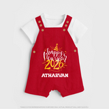 Happy New Year 2026 – Gold Party | Personalised Dungaree for Kids - RED - 0 - 5 Months Old (Chest 18")