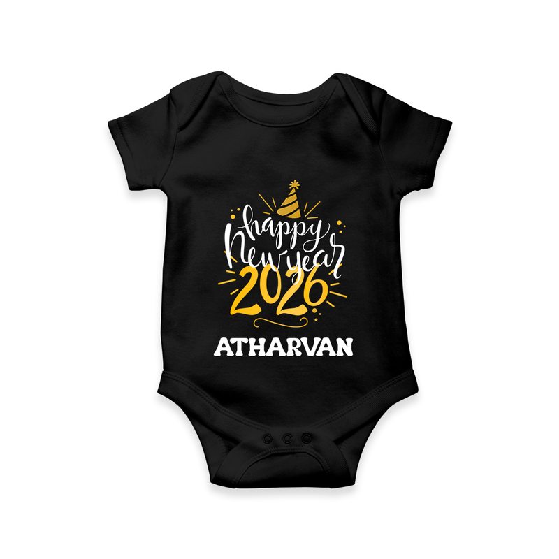 Happy New Year 2026 – Gold Party | Personalised Romper for Kids - BLACK - New Born (Chest 14")