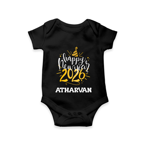 Happy New Year 2026 – Gold Party | Personalised Romper for Kids - BLACK - New Born (Chest 14")