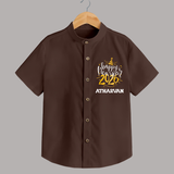 Happy New Year 2026 – Gold Party | Personalised Shirt for Kids - CHOCOLATE BROWN - 0 - 6 Months Old (Chest 23")