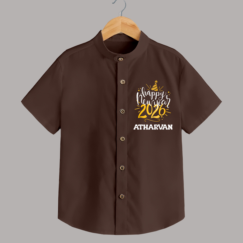 Happy New Year 2026 – Gold Party | Personalised Shirt for Kids - CHOCOLATE BROWN - 0 - 6 Months Old (Chest 23")
