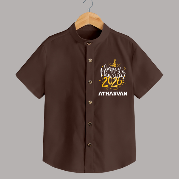 Happy New Year 2026 – Gold Party | Personalised Shirt for Kids - CHOCOLATE BROWN - 0 - 6 Months Old (Chest 23")