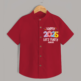 "Happy 2025 Let's Party" - New Year Themed Customized Shirt For Kids With Name - RED - 0 - 6 Months Old (Chest 23")