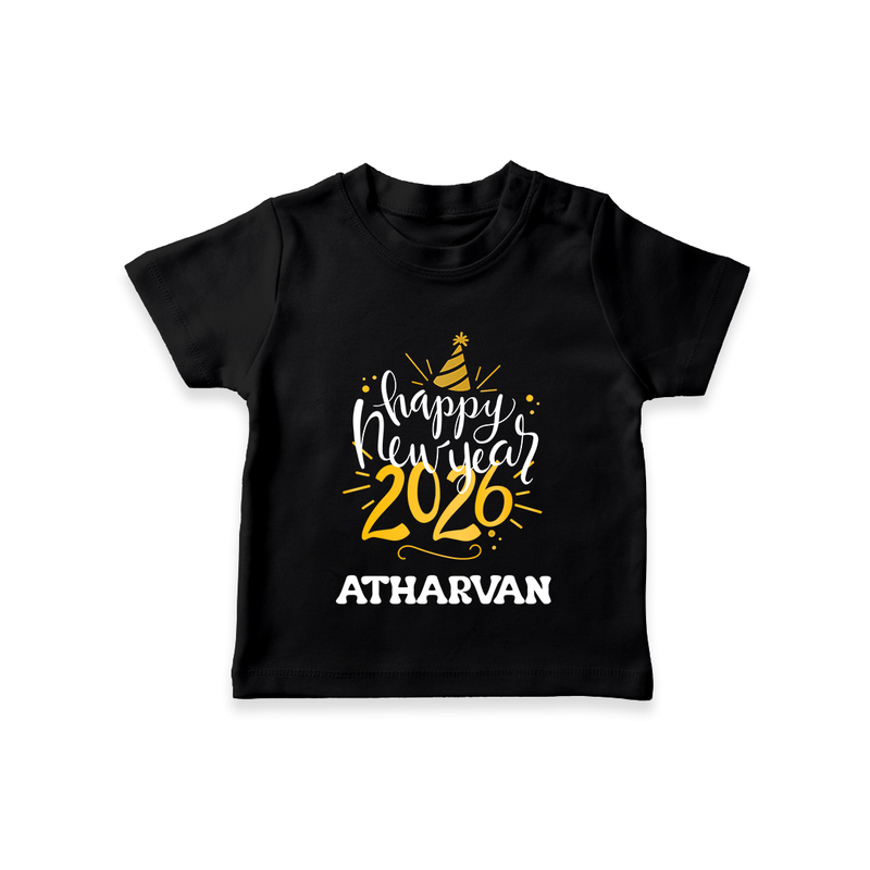 Happy New Year 2026 – Gold Party | Personalised T-Shirt for Kids - BLACK - 0-5 Months Old (Chest 17")