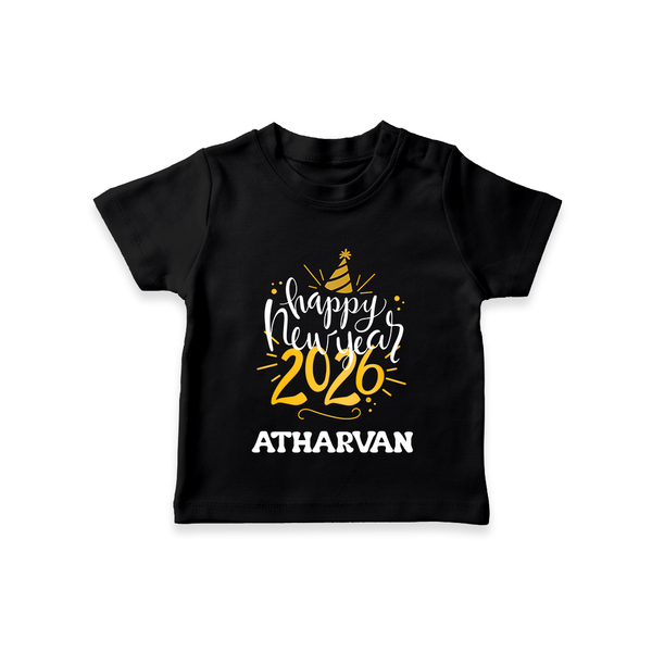 Happy New Year 2026 – Gold Party | Personalised T-Shirt for Kids - BLACK - 0-5 Months Old (Chest 17")