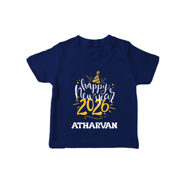 Happy New Year 2026 – Gold Party | Personalised T-Shirt for Kids - NAVY BLUE - 0-5 Months Old (Chest 17")