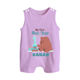 My First New Year – Bear with Cake | Personalised Romper Suit   - LILAC - 0 - 5 Months Old (Chest 18")